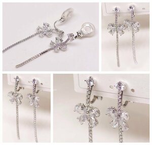 *18K RGP platinum diamond CZ butterfly . long joting earrings yp5013