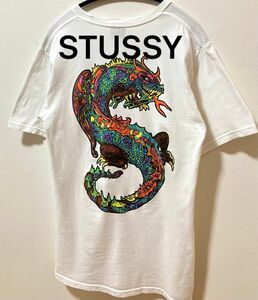 STUSSY ステューシー Tシャツ　丸胴ボディ　ドラゴンデザインバッグプリント