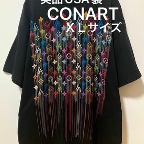 美品　USA製　CONART コナート　モノグラム柄ビッグプリントTシャツ　オーバーサイズ　ビッグシルエット　ドロップショルダー