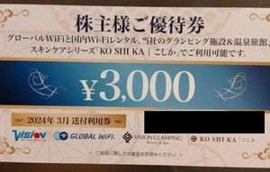 すぐ通知　ビジョン 株主優待　Wi-Fiレンタルまたは宿泊　株主様ご優待券　3000円分