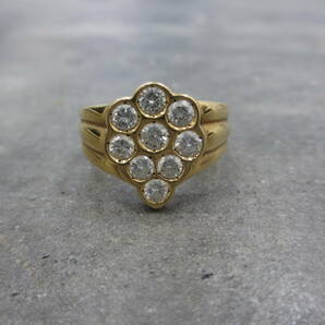 K18 18金 750 リング 総重量 6.87ｇ サイズ 16号 ダイヤモンド 9石付き（カラット刻印ナシ） USED 指輪 ダイアの画像1