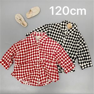 【SALE】120cm シャツ チェックシャツ オーバーシャツ 黒白 赤白 長袖 キッズ服 子供服 