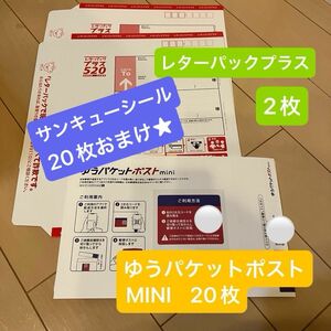 ゆうパケットポストMINI ２０枚 ＆ レターパックプラス ２枚 日本郵便 専用封筒 サンキューシール
