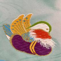 ●きもの翠● 塩瀬 おしどり 水鳥 鴛鴦 蘇州刺繍 金糸 かわいい 名古屋帯 九寸 和装 和服 着物 正絹 #Y759_画像4