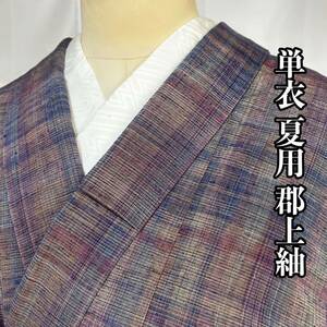 ●きもの翠● 単衣 夏用 郡上紬 お洒落 格子柄 チェック 小紋 和装 和服 着物 正絹 #X301