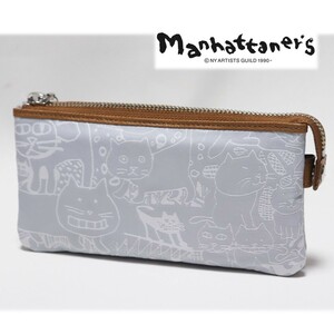 《MANHATTANER'S マンハッタナーズ》新品 軽量【群集猫】可愛いネコちゃん スクエアパース長財布 ウォレット A9794