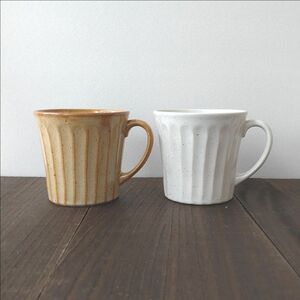 【2個】新品 日本製 美濃焼 しのぎ マグカップ アイボリー ブラウン シンプル