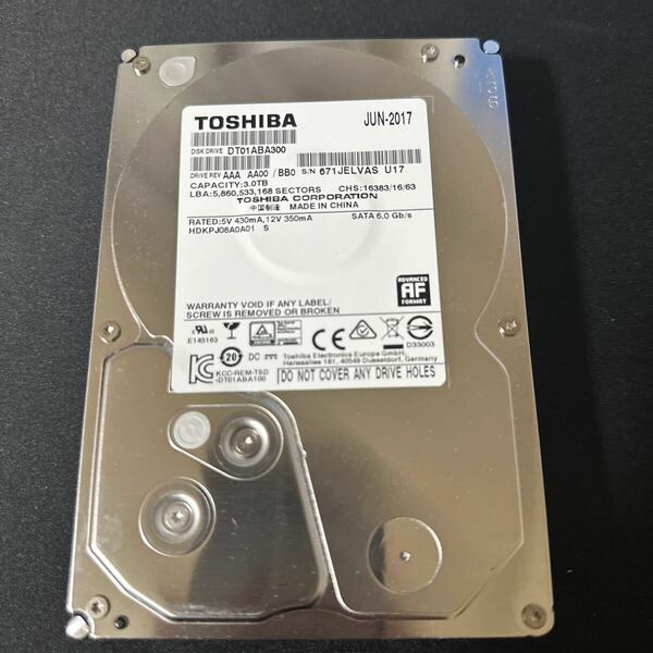 Z3:（動作保証/AVコマンド対応/使用0時間）SATA 3.5インチHDD 3TB 3000GB TOSHIBA DT01ABA300