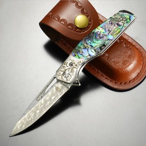 BNB KNIVES 折りたたみナイフ ABALONE FLIPPER ダマスカス BNB1991A アワビ 貝殻