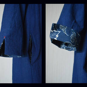 ※着物リメイク/藍染と型染のヨーク切替えワンピース・木綿・古布※ の画像5