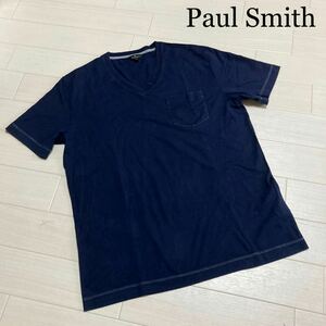 Paul Smith ポールスミス メンズ Lサイズ Tシャツ 半袖 Vネック コットン 紺色