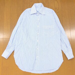 伊製 ORIAN per TOMORROWLAND オリアン トゥモローランド ストライプ ドレスシャツ 39(M相当) 白×紺 ワイシャツ 長袖 イタリア製 メンズ