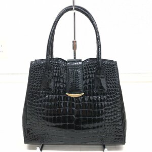 ◆新品 Real Crocodile Hand Bag リアルクロコダイル 本革 レザー ハンドバッグ 黒 ブラック ワニ革 レザーバッグ 未使用 レディース