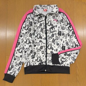 PUMA プーマ 吸水速乾 ドライ 総柄 ジャージ ジャケット L ホワイト×ブラック×ピンク トラックジャケット 羽織り トレーニング スポーツ