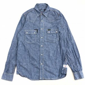 Barbour バブアー ロゴワッペン シャンブレー ウエスタンシャツ M 紺 インディゴ 長袖 アウトドア メンズ 紳士