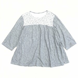 Fitme Moi フィットミーモア レース装飾 ストレッチ カットソー ELL(3XL) グレー 七分袖 ロンT Tシャツ 4L ゆったり 大きい レディース