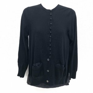 sacai luck サカイ ウール100% サテン フレア ニット ロング カーディガン 2 黒 ブラック 羽織り 長袖 個性派 国内正規品 レディース