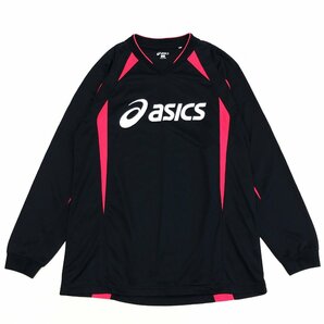 ASICS アシックス ロゴプリント Ｖネック 吸水速乾 ドライ プラクティスシャツ M 黒 ブラック 長袖 Tシャツ ロンT 国内正規品 メンズ 紳士の画像1