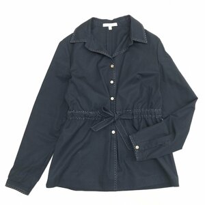 PAULE KA ポールカ スキッパーカラー ギャザー シャツ 38(M) 黒 ブラック ブラウス 長袖 国内正規品 レディース 女性用