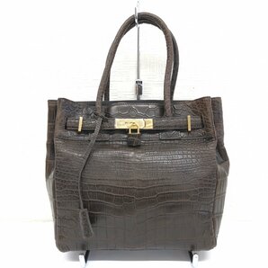◆新品 Real Leather Bag クロコ型押し 本革 レザー ハンドバッグ ダークブラウン レザーバッグ 手提げ カデナ レディース 女性用 婦人の画像1