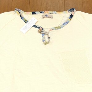 新品 chaka.m チャカエム ロゴワッペン 部分和柄 ヘンリーネック Tシャツ 5(L) アイボリー 長袖 日本製 ロンT メンズ 紳士 未使用の画像6