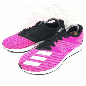 ●美品 adidas アディダス エアロバウンス ニット ランニングシューズ 24cm ピンク×ブラック スニーカー ジョギング トレーニング 女性用