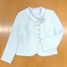 ●HANAE MORI ハナエモリ コサージュ付 スカート スーツ 上下セットアップ 38(M) ライトブルー 日本製 ジャケット フォーマル レディース_画像4