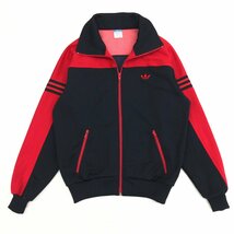 ●70's adidas アディダス 西ドイツタグ デサント製 トラックジャケット 2(XS相当) 黒×赤 ブラック レッド ジャージ ヴィンテージ 古着_画像1