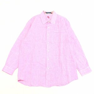 美品 Alcott hill アルコットヒル 伊製生地 ロゴ刺繍 麻 リネン100% シャツ 50(XL) ピンク長袖 2L LL 特大 大きいサイズ 国内正規品 紳士