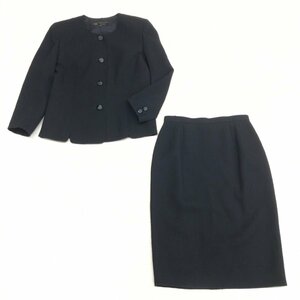 ●HARDY AMIES ハーディエイミス ウール100% スカート スーツ 上下セットアップ 11(L) 黒 ジャケット 喪服 礼服 ブラックフォーマル 女性用