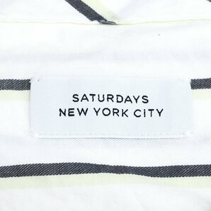 SATURDAYS NYC サタデーズ ノーカラー ストライプ シャツ XS 白 ホワイト 長袖 カジュアル コットン 国内正規品 メンズ 紳士の画像3