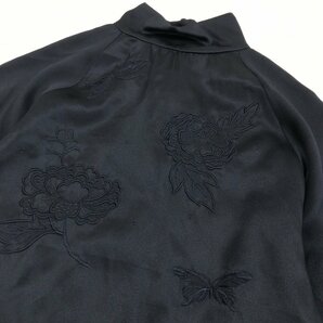 HANAE MORI ハナエモリ ヴィンテージ シルク100% バックボタン ハイネック シャツ 9(M) 黒 刺繍デザイン ブラウス カットソー 古着 レトロの画像4