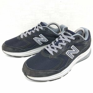 ●New Balance ニューバランス 定価11,880円 部分本革 レザー メッシュ スニーカー 25cm 紺 ネイビー ウォーキングシューズ コンフォート