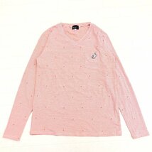 TK MIXPICE タケオキクチ ロゴ刺繍 Ｖネック ストレッチ ポケット Tシャツ L オレンジ系 長袖 ボーダー カジュアル 国内正規品 メンズ 紳士_画像1