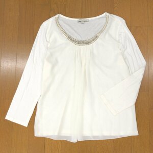 LAURA ASHLEY ローラアシュレイ 切替デザイン シフォン レイヤード カットソー 13(XL) アイボリー ロンT LL 2L ゆったり 大きい レディース