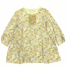 美品 KANSAI BIS カンサイビス フリル装飾 花柄 カットソー 15(2XL) 総柄 日本製 ギャザースリーブ ロンT Tシャツ 3L ゆったり 大きい_画像1