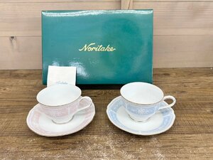 Noritake[ノリタケ]ティーカップ＆ソーサー 2客セット レースウッド ピンク ブルー 未使用品