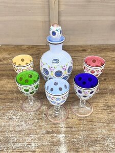 BOHEMIA GLASS[ボヘミアガラス]乳白色被せ デキャンタ ワイングラス 5個 中古品