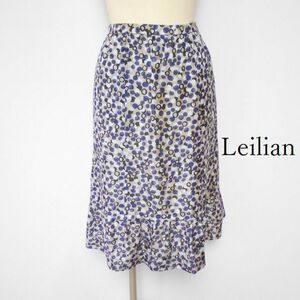 873300 Leilian レリアン グレー×紺黒柄 スカート 7【クリックポスト可】