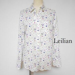 858741 Leilian レリアン 白×花柄 長袖 シャツ ブラウス 11【クリックポスト可】