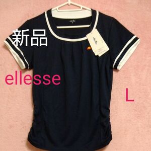 新品タグ付き【ellesse☆エレッセ】テニス用　ウェア　シャツ　半袖Ｔシャツ　ネイビー　L　11号　紺色