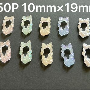 50P10mm×19mmプリンセス風金箔リボンフォトフレームパーツ大きめネイルパーツスマホデコや手帳DIYキラキラアクセサリー