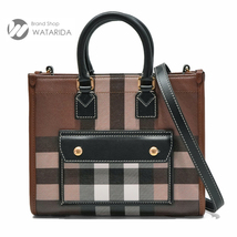 バーバリー BURBERRY バッグ ミニフレヤ トート 8054309 2WAY チェック ダークブラウン 保存袋付 送料無料_画像1