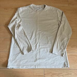 中古服 難あり ユニクロ 長袖 Tシャツ カットソー ベージュ 無地 丸首 XL メンズ 綿70% ポリエステル30%