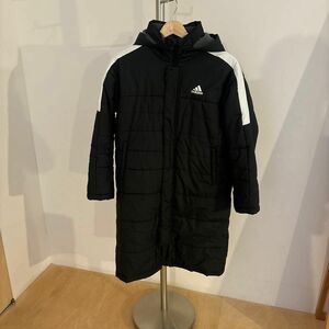 adidas ベンチコート 黒　150 ジュニア 防寒 ブラック 中綿 ロングコート アディダス