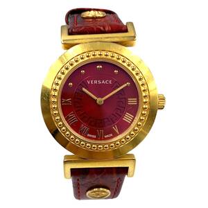 1 jpy start # VERSACE Versace vanitiP5Qmete.-sa type pushed . leather double doors buckle wristwatch QZ / GP / operation goods /