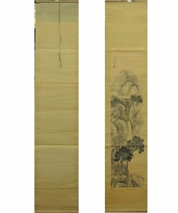 Art hand Auction 春浦人 日本画 山水 掛軸 掛け軸 春浦 紙に墨彩 Japanese hanging scroll 中古, 絵画, 日本画, 山水, 風月