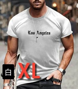 【XLサイズ】新品　ホワイト　Tシャツ《Los Angeles》★シンプル　グラフィックT カジュアル 半袖 Tシャツ