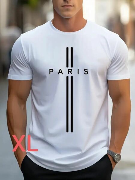 【XLサイズ】新品･未使用　半袖 Tシャツ《PARIS》ホワイト　シンプル　グラフィックT　柔らかい素材 XL ロゴ