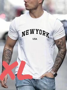 【XLサイズ】新品･未使用　半袖 T《Newyork》ホワイト　ロゴT　Newyork 柔らかい素材 カットソー